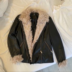 MISSGUIDED faux black leather fur jacket
